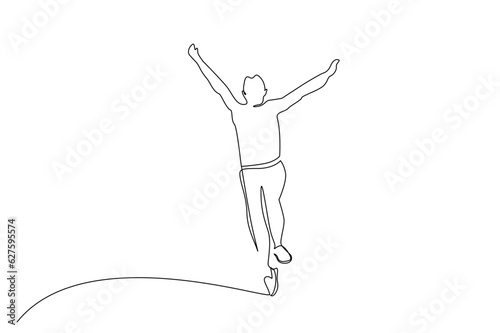 happy man rejoicing successful victory win fun line art