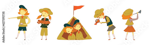 Cute Boy and Girl as Junior Scout Vector Set
