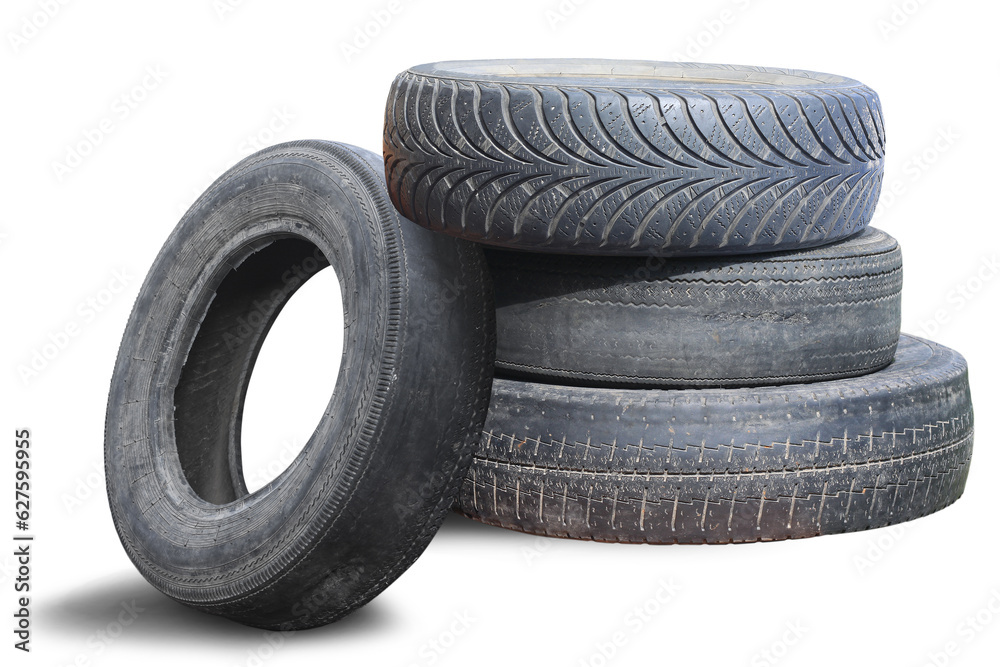 old worn damaged tires isolated on white background old worn damaged tires isolated on white background