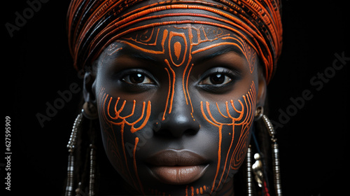 Ancient Marks: The Story of Ritual Scars in an African Face. Generative AI photo