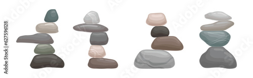 Smooth Stones and Pebbles Balancing on Each Other Creating Tower Vector Set