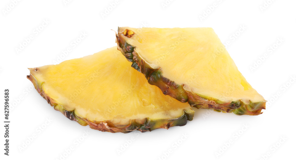Pieces of tasty ripe pineapple isolated on white Pieces of tasty ripe pineapple isolated on white