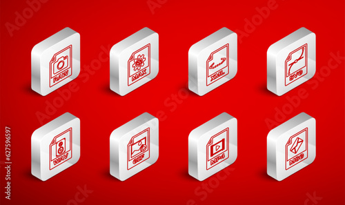 Set line MSG file document, MAX, XML, SVG, MP4, RAW, GIF and WAV icon. Vector