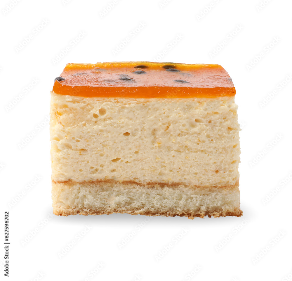 Piece of cheesecake with jelly on white background Piece of cheesecake with jelly on white background