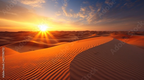 Desert dubai united arab emirates beautiful sky in the morning sunrise. Generative Ai © tong2530