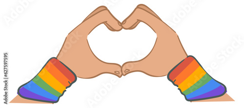 Hands gesture showing heart and love with rainbow