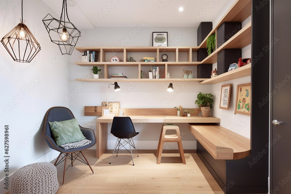 cozy modern designed teenage Study Room. Generative AI