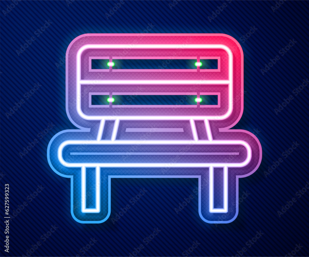 Glowing neon line Bench icon isolated on blue background. Vector Glowing neon line Bench icon isolated on blue background. Vector