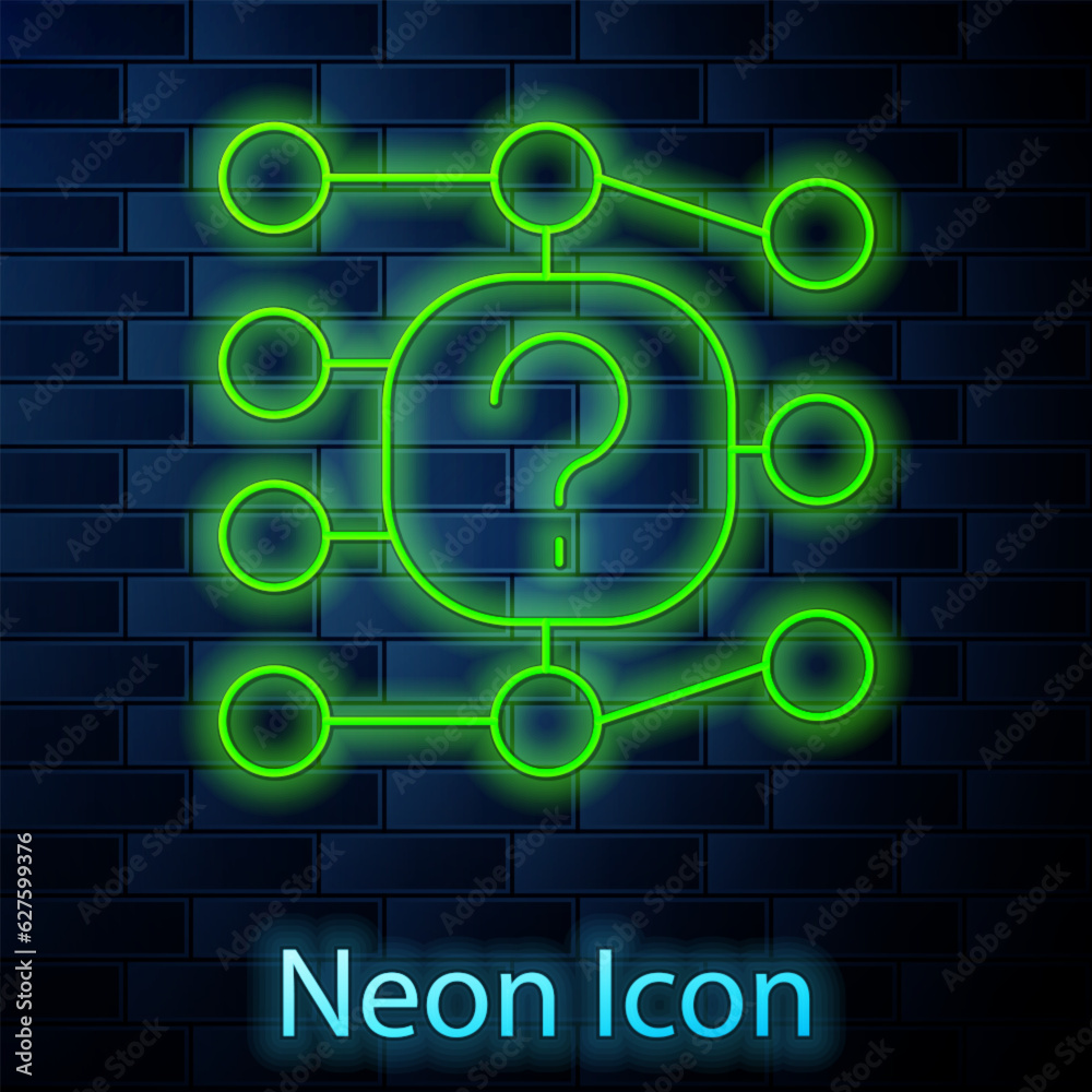 Glowing neon line Neural network icon isolated on brick wall background. Artificial intelligence AI. Vector Glowing neon line Neural network icon isolated on brick wall background. Artificial intelligence AI. Vector
