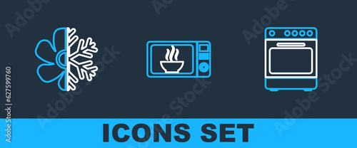 Set line Oven, Air conditioner and Microwave oven icon. Vector