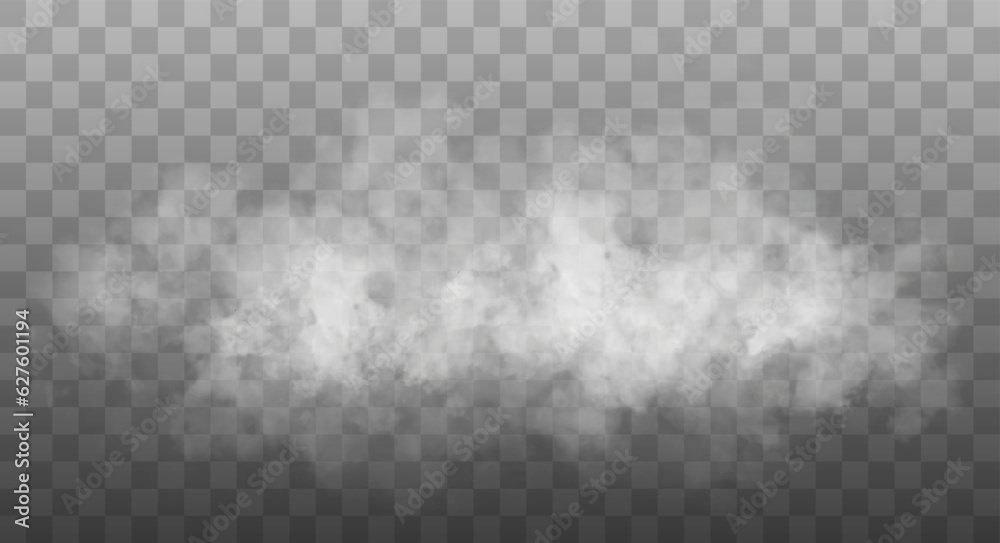 White smoke cloud isolated on transparent background. Vector smoke or fog