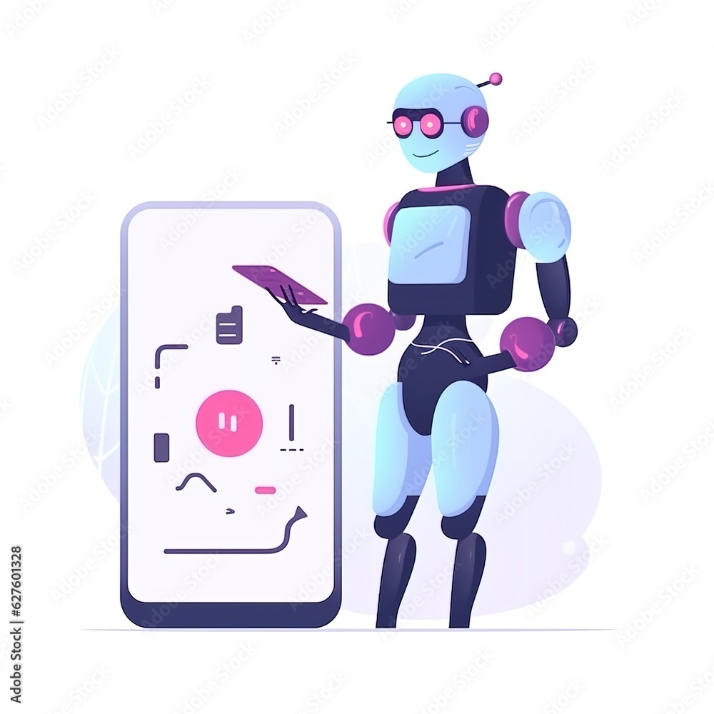 chat bot set, using and chatting artificial intelligence chat bot developed by tech company. digital chat bot, robot application, conversation assistant concept.illustration