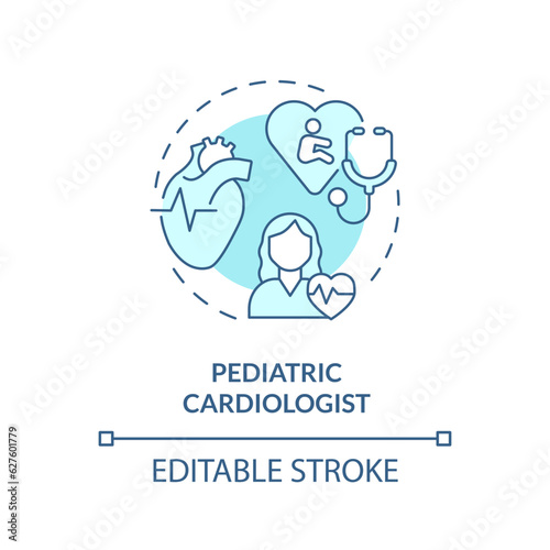 Pediatric cardiologist turquoise concept icon. Heart doctor. Healthcare practitioner. Childcare centre abstract idea thin line illustration. Isolated outline drawing. Editable stroke