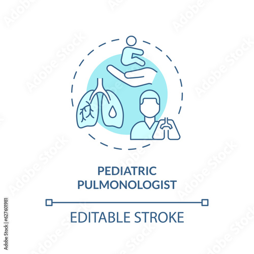 Pediatric pulmonologist turquoise concept icon. Respiratory system. Lung doctor. Breathing problem. Children hospital abstract idea thin line illustration. Isolated outline drawing. Editable stroke