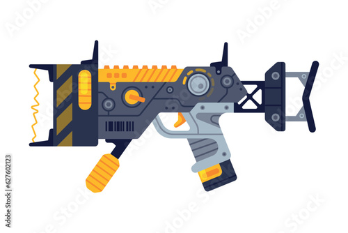 Fantastic Weapon and Raygun as Destructive Energy Gun Vector Illustration