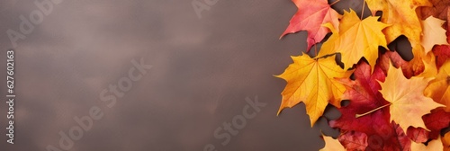 Autumn background with colored leaves on yellow background. Generative AI