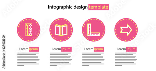 Set line Folding ruler, Arrow, Open book and Measuring height and length icon. Vector