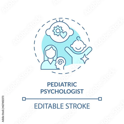 Pediatric psychologist turquoise concept icon. Mental health. Well being. Child therapist. Childcare hospital abstract idea thin line illustration. Isolated outline drawing. Editable stroke
