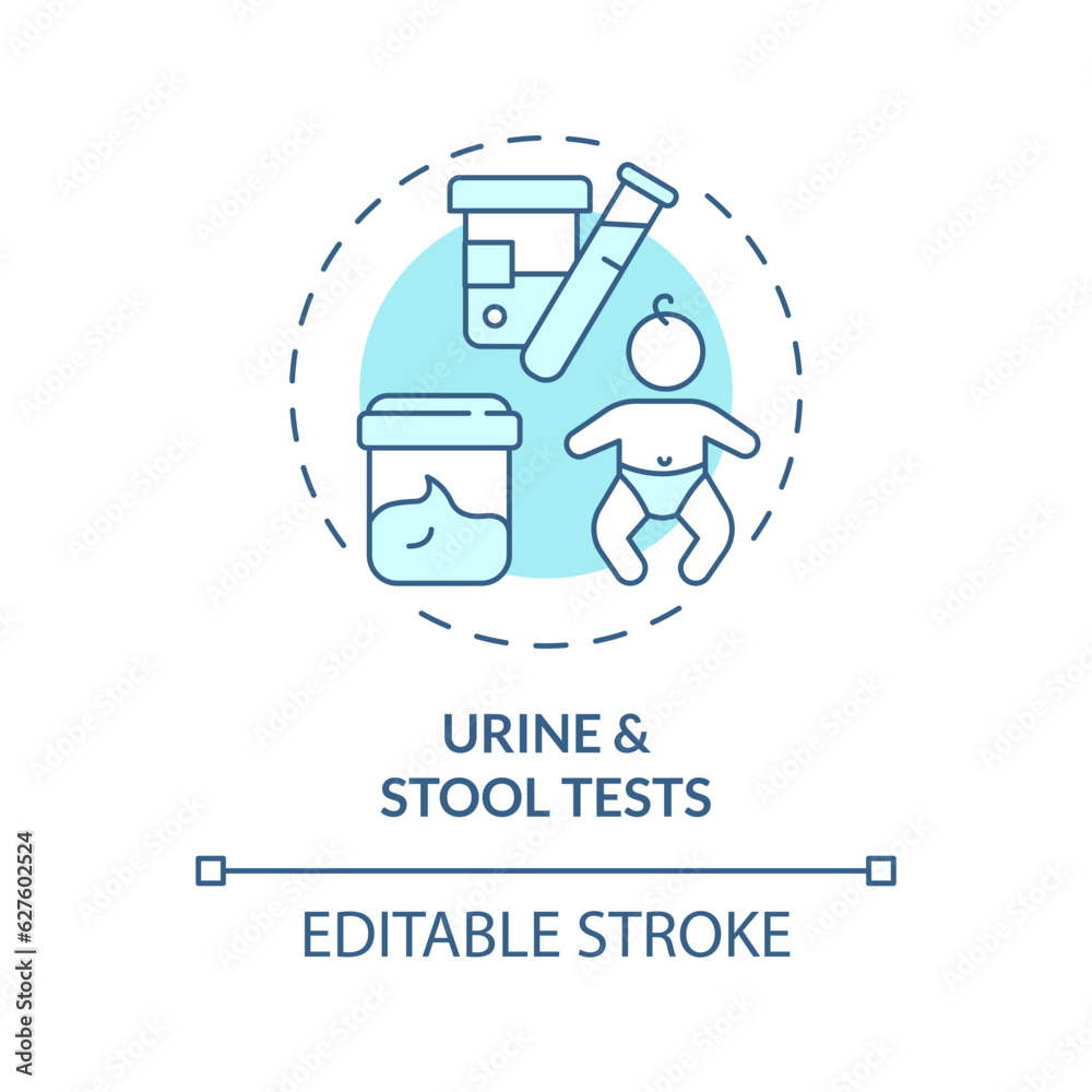 Urine and stool tests turquoise concept icon. Kidney function. Medical examination. Healthy baby. Pediatric healthcare abstract idea thin line illustration. Isolated outline drawing. Editable stroke Urine and stool tests turquoise concept icon. Kidney function. Medical examination. Healthy baby. Pediatric healthcare abstract idea thin line illustration. Isolated outline drawing. Editable stroke