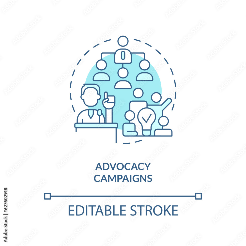 Editable advocacy campaigns blue icon concept, isolated vector, lobbying government thin line illustration.
