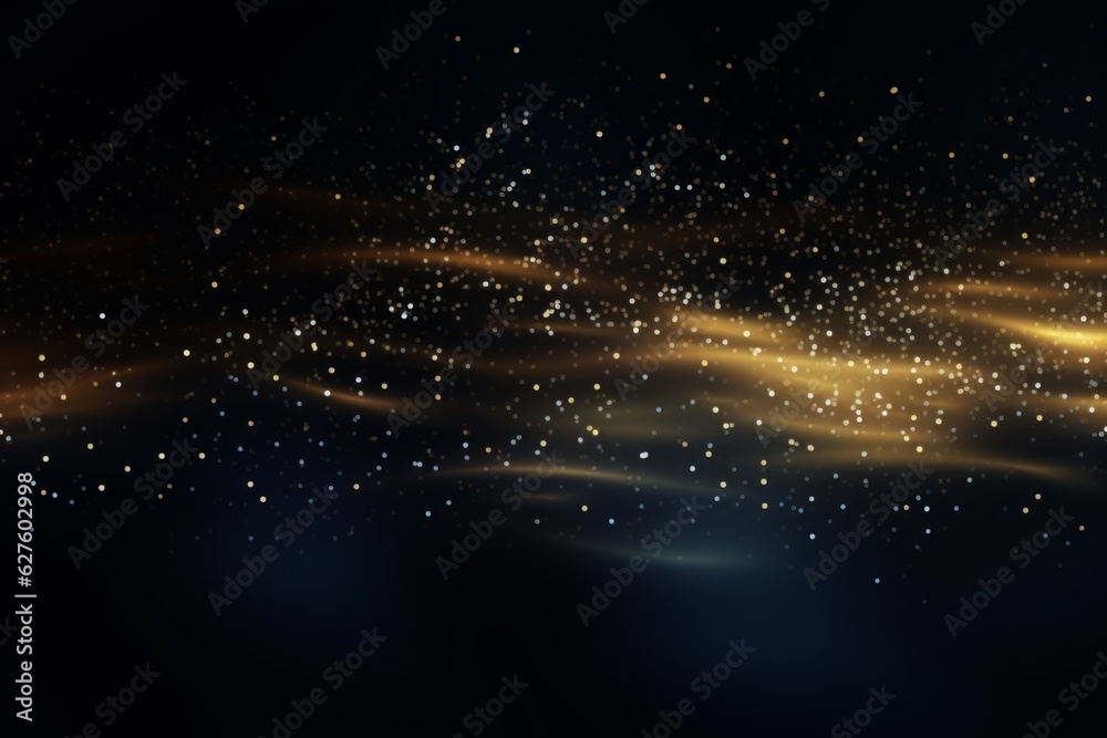 Fototapeta premium Wavy ethereal golden particles background backdrop colorful shining aerial windy glitter glowing sparks deep space texture effects splashing dusty sand glittering blurred abstract visuals imagination