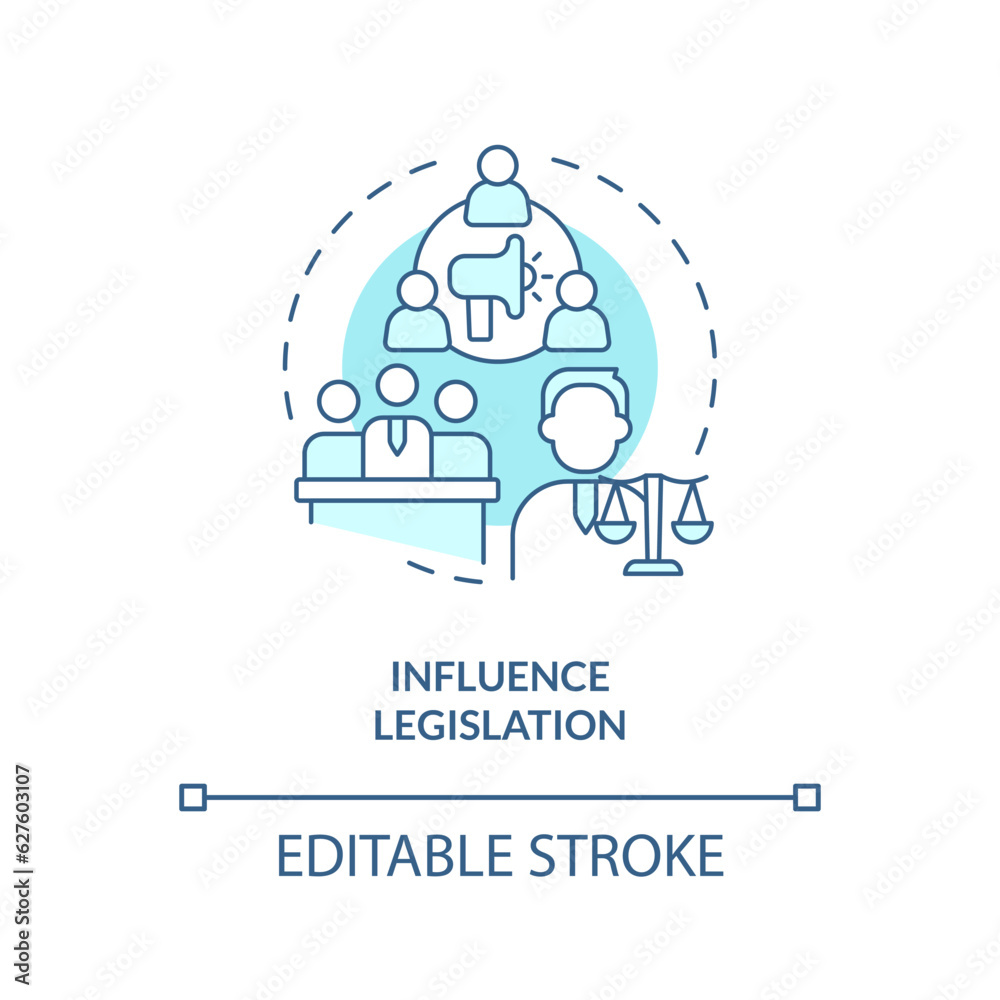 Editable influence legislation blue icon concept, isolated vector, lobbying government thin line illustration.