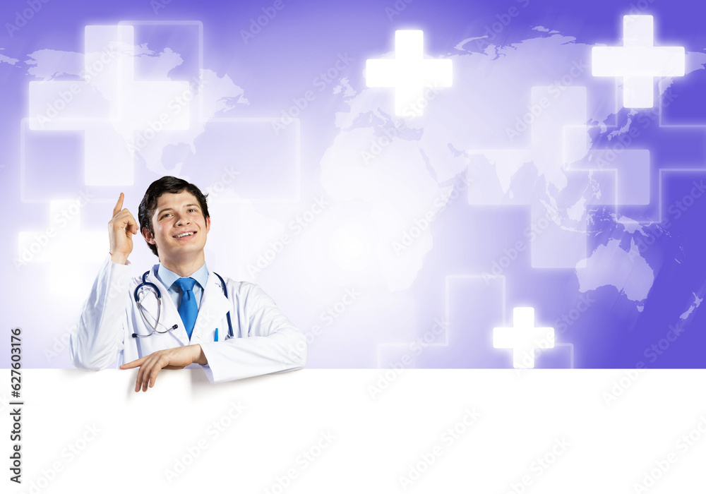 Doctor with banner Doctor with banner
