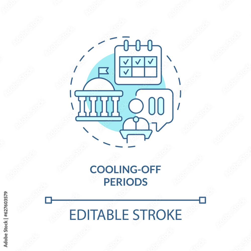 Editable cooling off periods blue icon concept, isolated vector, lobbying government thin line illustration.