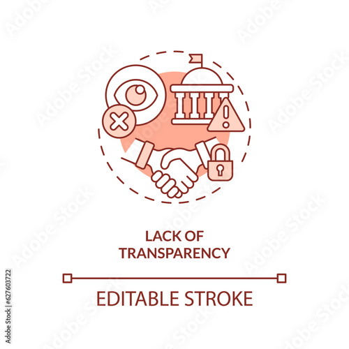 Editable lack of transparency red icon concept, isolated vector, lobbying government thin line illustration.