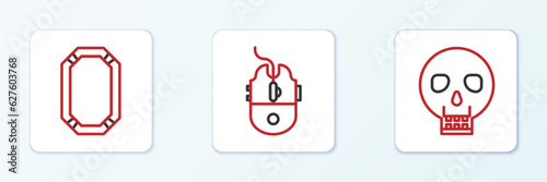 Set line Skull, Poker table and Computer mouse gaming icon. Vector