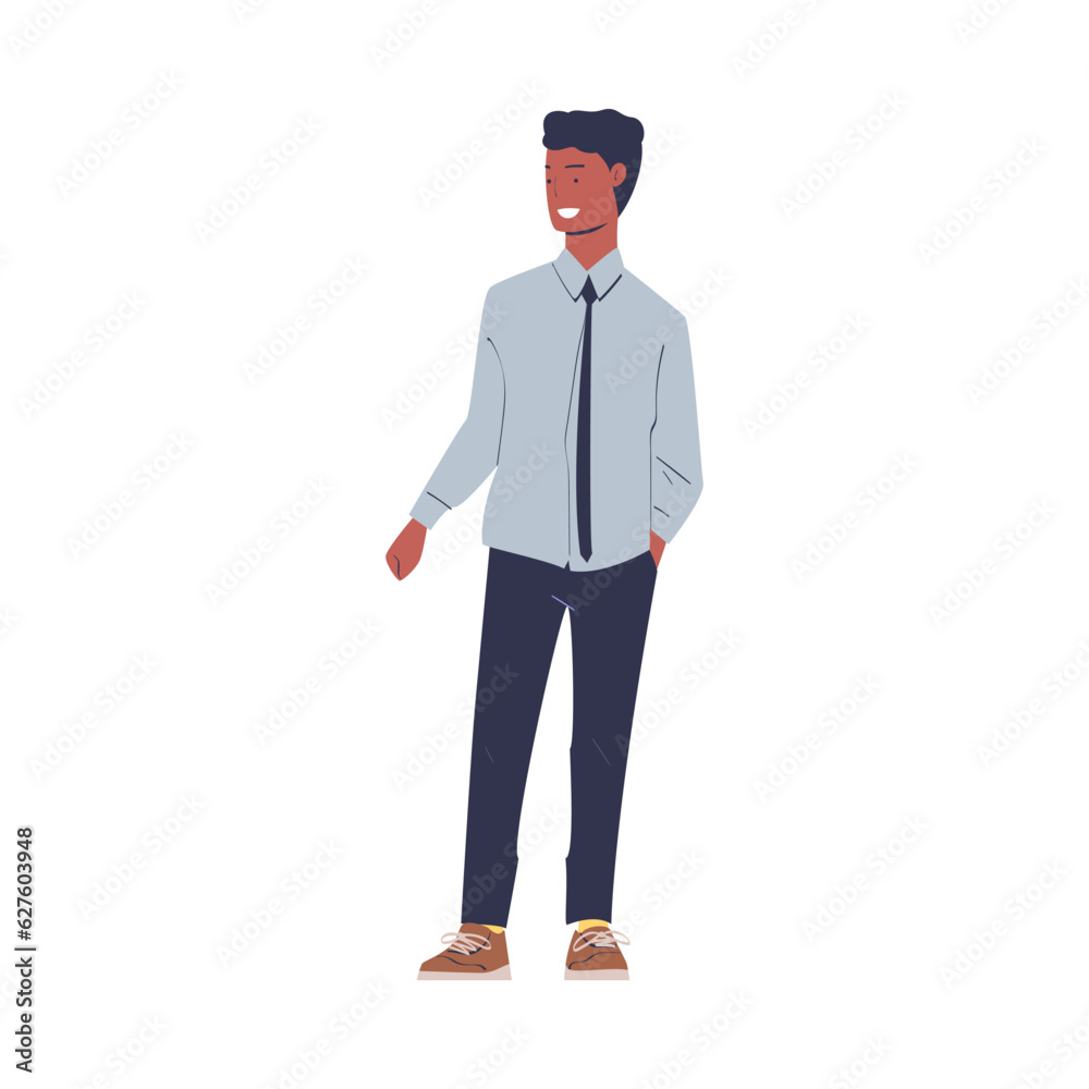 Fashionable African American Man Character Standing in Casual Clothes Vector Illustration
