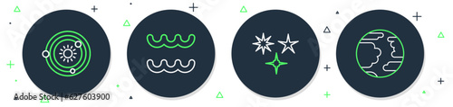 Set line Aquarius zodiac, Falling star, Solar system and Planet Mercury icon. Vector