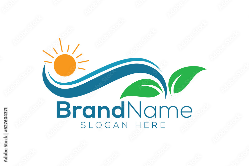 Trendy Professional leaf and wave logo design vector template