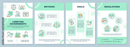 2D lobbying government green brochure template, leaflet design with thin line icons, 4 vector layouts.