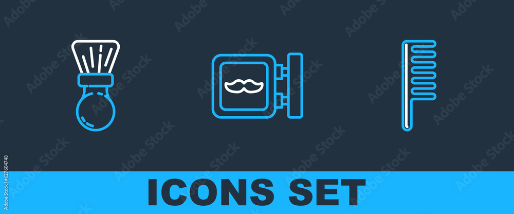 Set line Hairbrush, Shaving and Barbershop icon. Vector Set line Hairbrush, Shaving and Barbershop icon. Vector