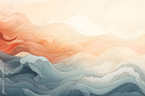 abstract wavy lines in Watercolor pastel colors art sea waves background, AI generate