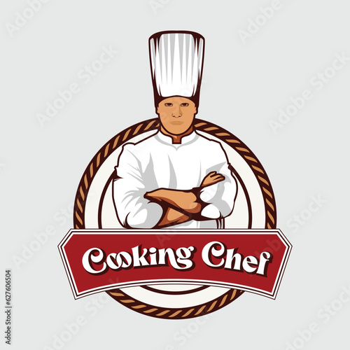Cooking Chef Badge Emblem, Vintage Detailed Logo Vector Colorful