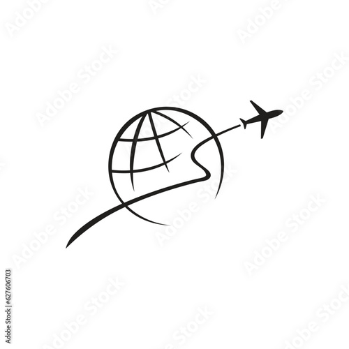Air Plane Flying Around the World. Travel Logo Design