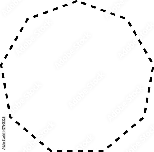 Dashed line basic geometric shapes. Dashed outline of circle, oval, square, triangle and star. Icon of cut frame. Vector illustration