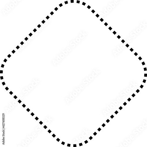 Dashed line basic geometric shapes. Dashed outline of circle, oval, square, triangle and star. Icon of cut frame. Vector illustration