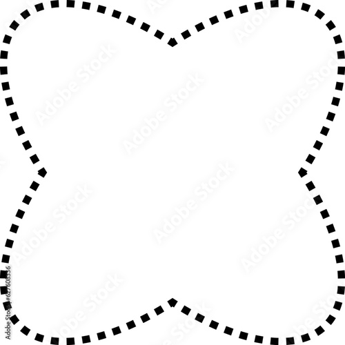Dashed line basic geometric shapes. Dashed outline of circle, oval, square, triangle and star. Icon of cut frame. Vector illustration