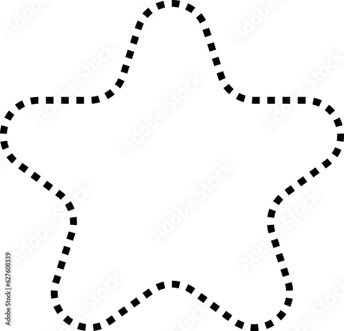 Dashed line basic geometric shapes. Dashed outline of circle, oval, square, triangle and star. Icon of cut frame. Vector illustration
