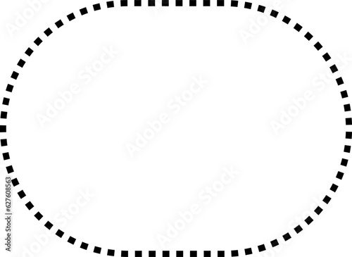 Dashed line basic geometric shapes. Dashed outline of circle, oval, square, triangle and star. Icon of cut frame. Vector illustration