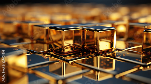 3d Gold cubes floating on a white background. Business Technology Background, Incredible detail, ai generated.