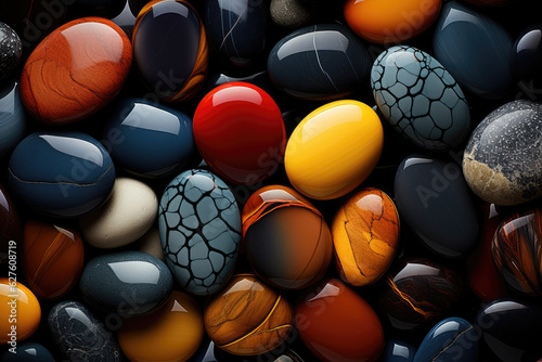 an arrangement of various colored stones  in the style of hyperrealistic murals  ai generated.