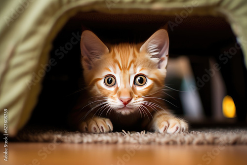 Adorable little orange kitten playful in sweet home, ai generated. © Rainbow Kuma