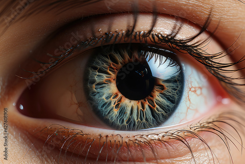 close up a realistic of human eye, macro, ai generated.