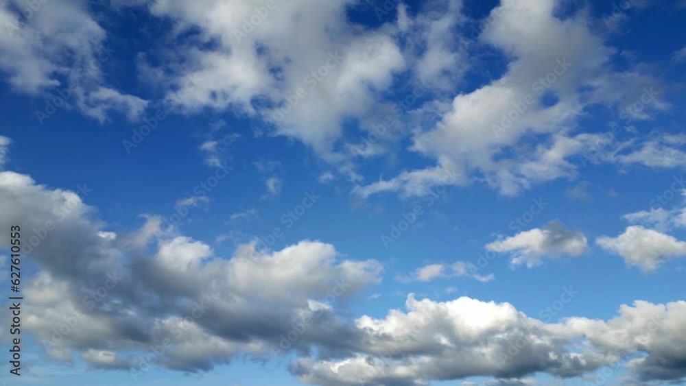 Right to left shot no landscape grey white clouds over blue sky no sun Right to left shot no landscape grey white clouds over blue sky no sun