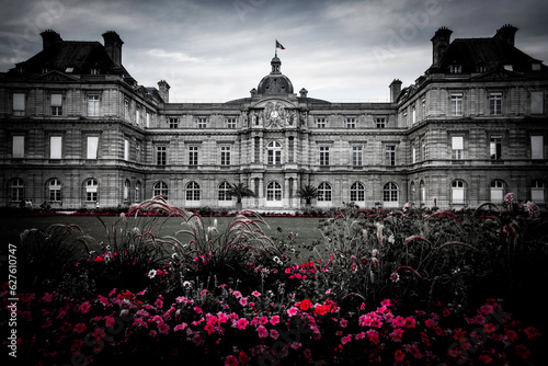Flowers by the Luxembourg Palace in Selective Color - Paris, France photo