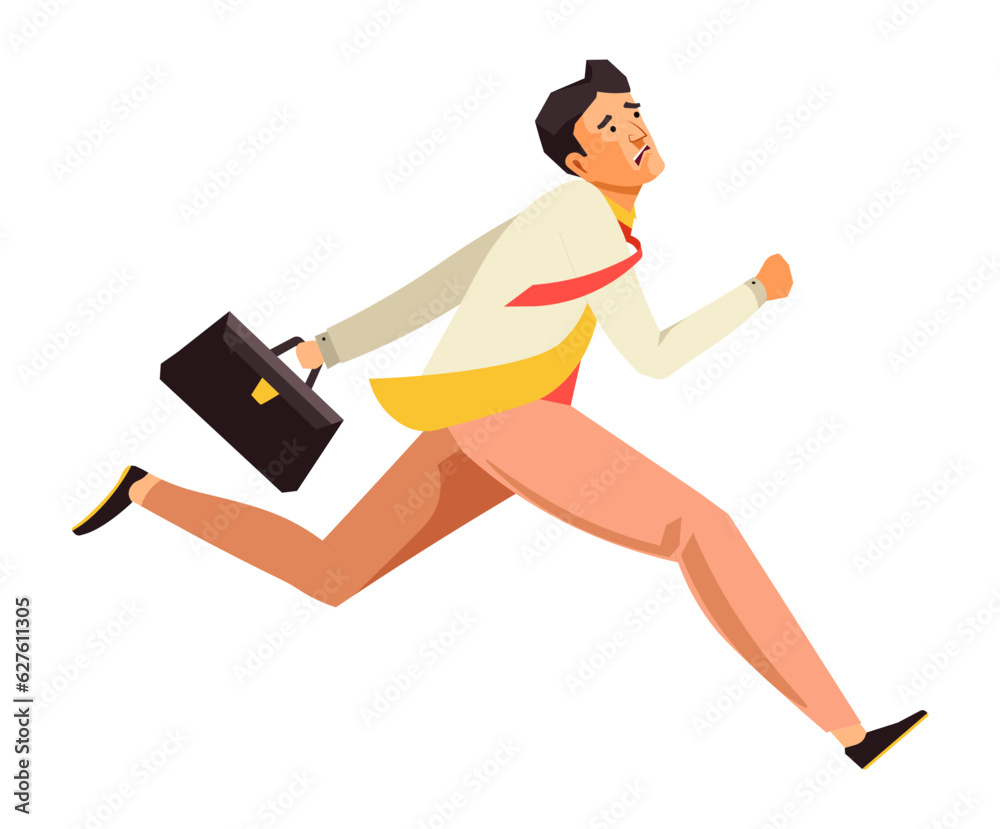 Fototapeta premium Businessman with briefcase late for work running